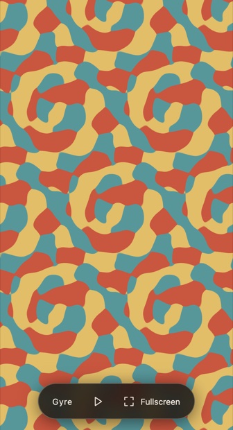 Gyre on a phone-width screen: the pattern fills the viewport with a small control bar at the bottom.