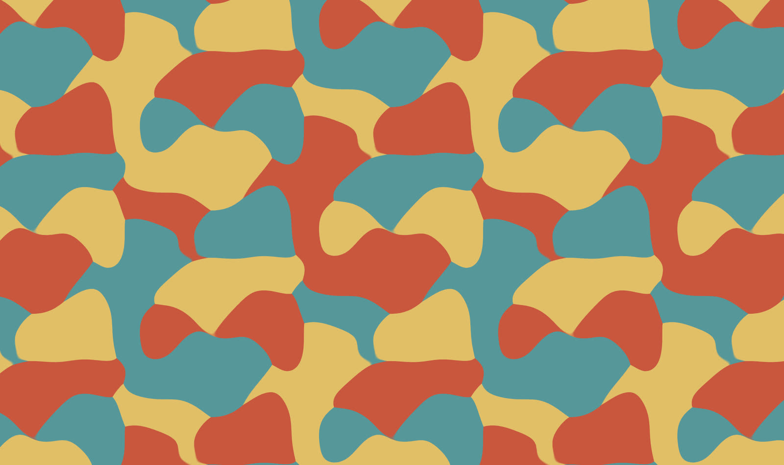 The same pattern turned upside down half a period later: shape for shape identical to the other still, with the teal and the sand regions exchanged.